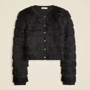 JCREW Size XXS Fringe Cardigan Sweater in Metallic Yarn - Black $248 CE697